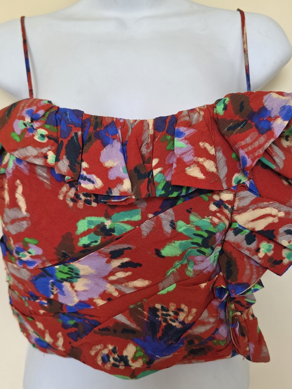 Zara Red Floral Ruffle Crop Top